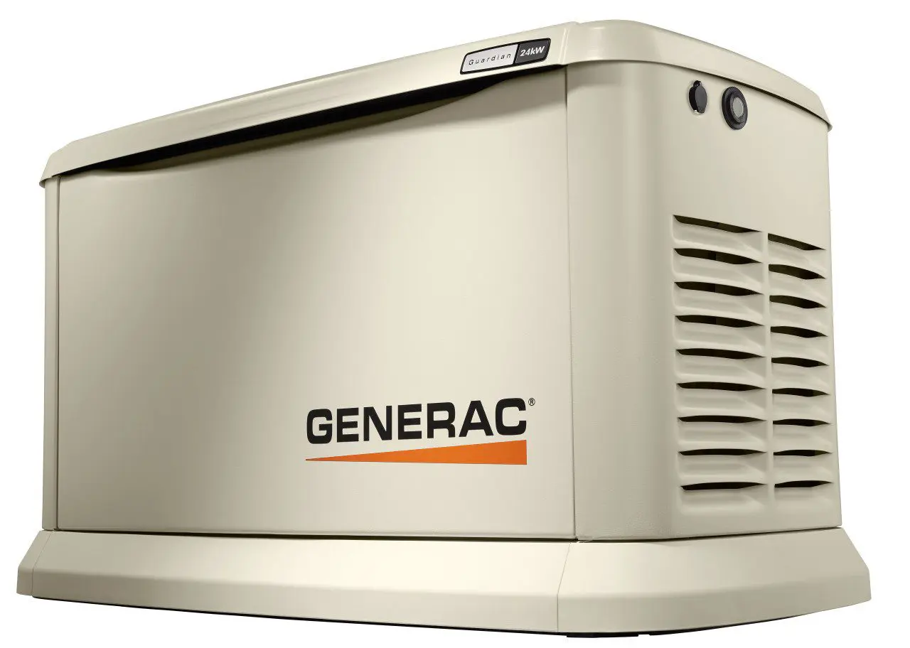 A generac generator is shown with the words " generac " on it.